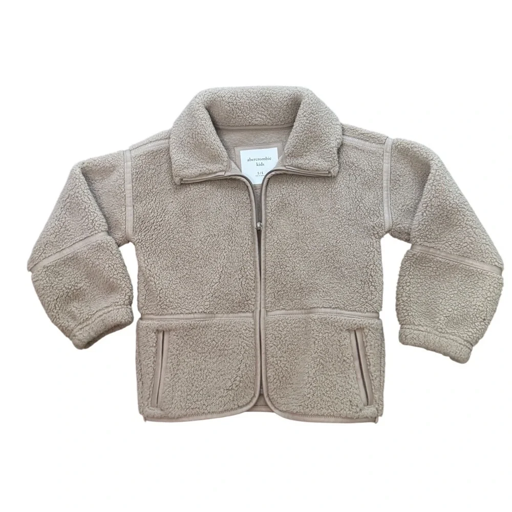 Abercrombie Kids Tan Faux Shearling Teddy Zip‎ Up Jacket Size 5/6 Beige Fleece